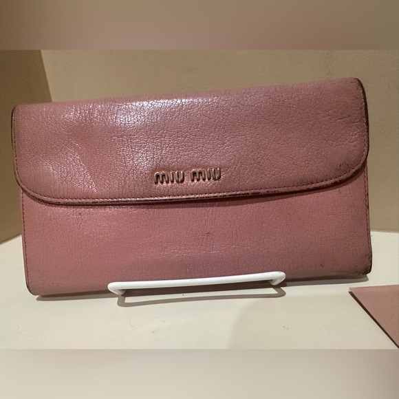 MiuMiu Bubblegum Pink Long Leather Double Snap Wallet W/original cards - Picture 14 of 14